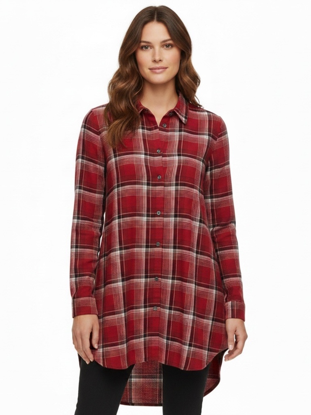 J. Jill Red Plaid Button-Front Tunic Shirt